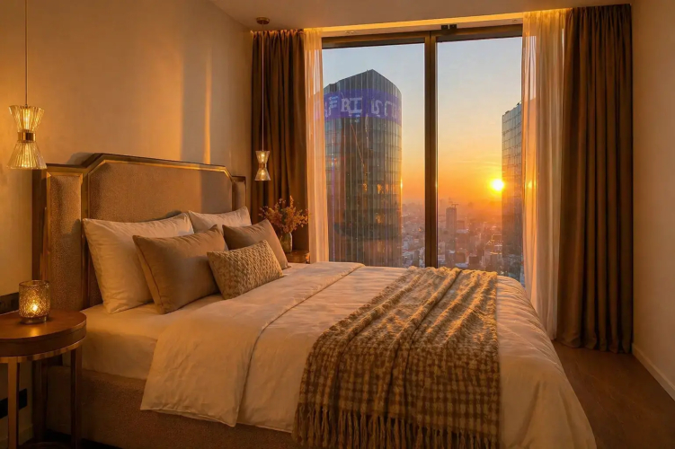 Фотография номера квартиры Апартаменты Sky City Moscow 75 этаж! Шикарный вид на МГУ, Парк Победы, Лужники, башни и город! Дизайнерский! Закатная стороны!