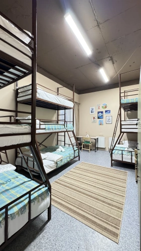 Bed in Dorm with courtyard view
