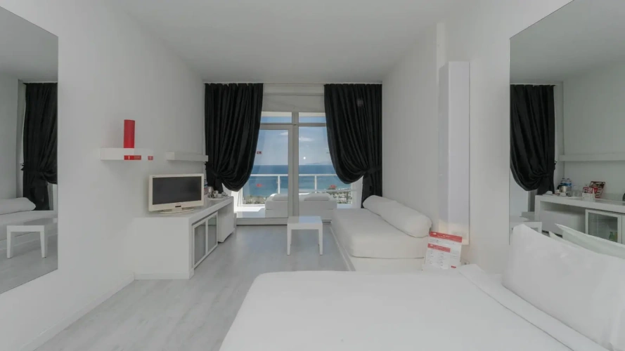 Family room with land view