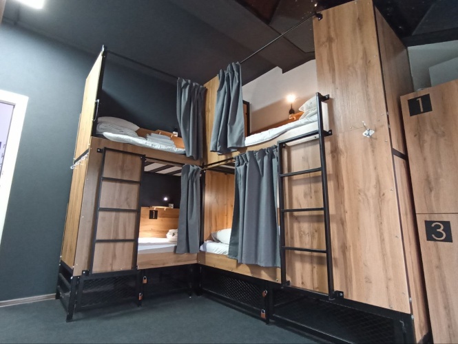 Bed in Dorm with balcony and with view