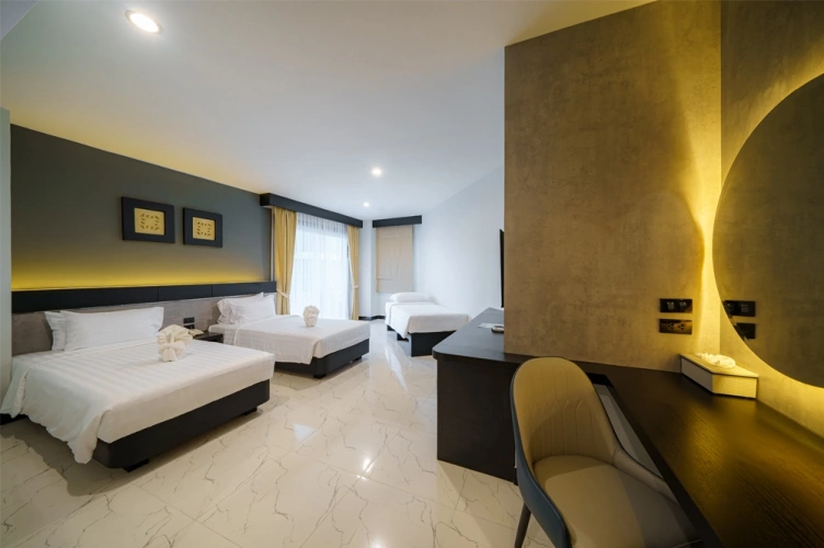 Junior Triple room with balcony and with pool view