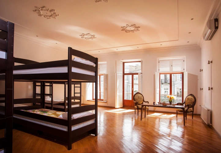 Bed in Dorm with balcony and with view