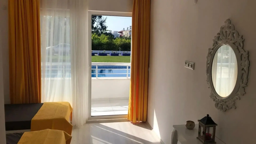 Family room with pool view