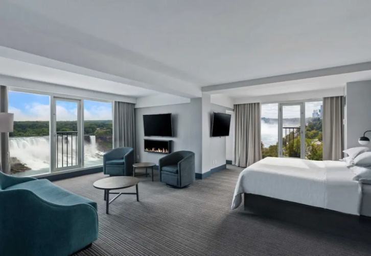 Canadian Fallsview Corner Fireplace Double Suite with balcony and Falls View
