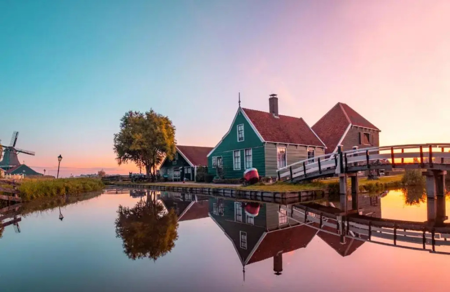 Characteristic detached house next to water
