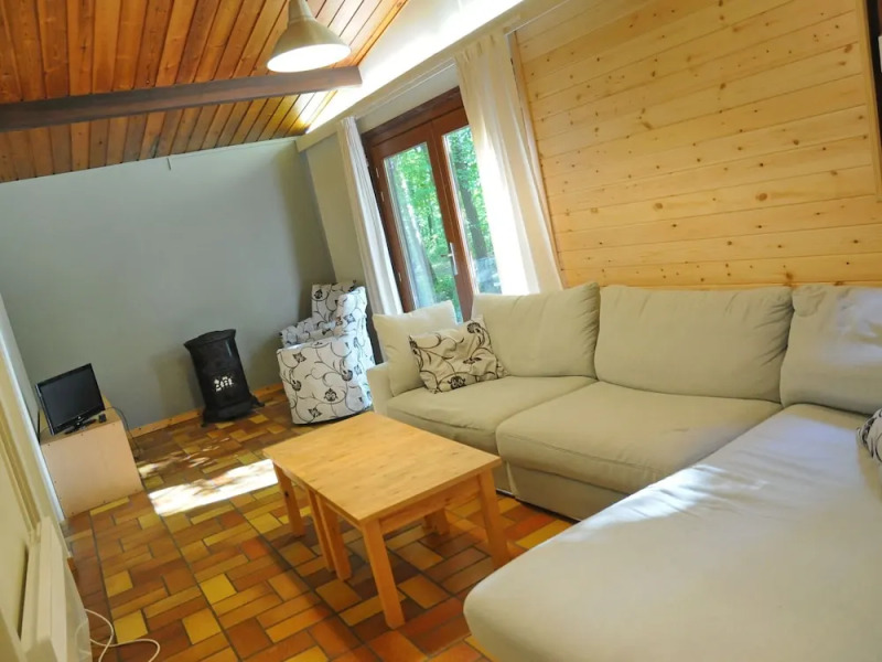 Wooden Chalet With Stove and Microwave Located in the Forest