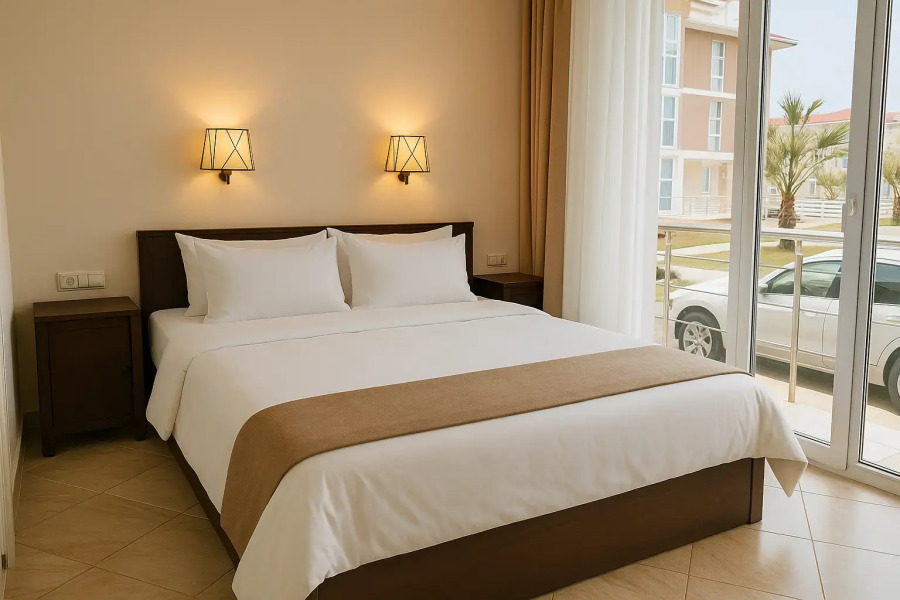 Квартира для 4х гостей в минуте от моря с оборудованной кухонной зоной и просторным душем