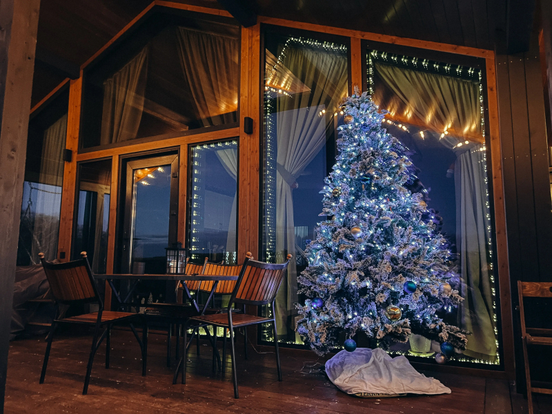 Частный дом с панорамными окнами с выходом на террасу и баней на дровах