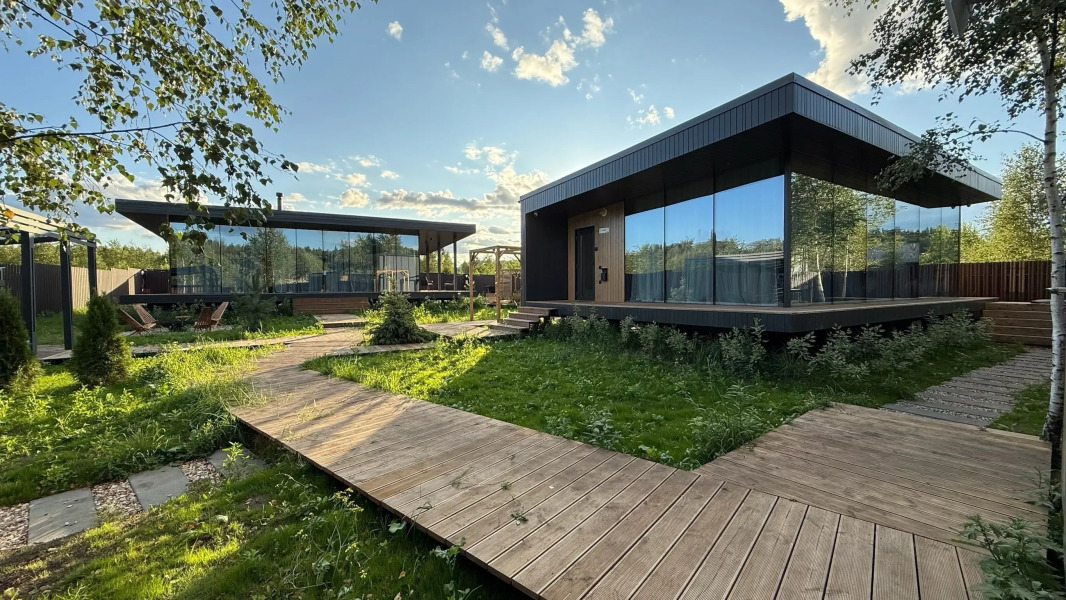 Частный дом Панорамный у реки с сауной, чаном и камином